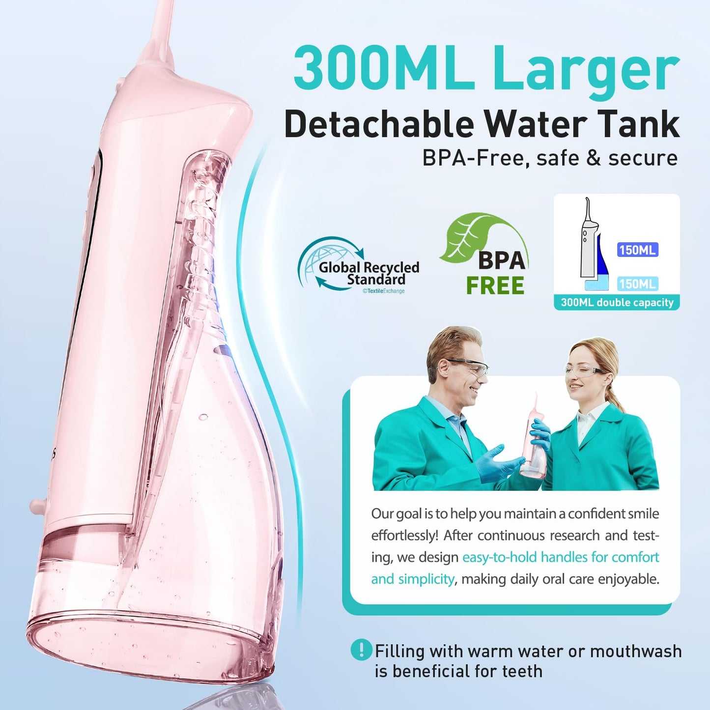 COSLUS ADA Accepted Water Dental Flosser Teeth Pick C20: Portable Cordless Oral Irrigator 300ML Rechargeable Travel Irrigation Cleaner IPX7 Waterproof Electric Flossing Machine, Professional Set Black