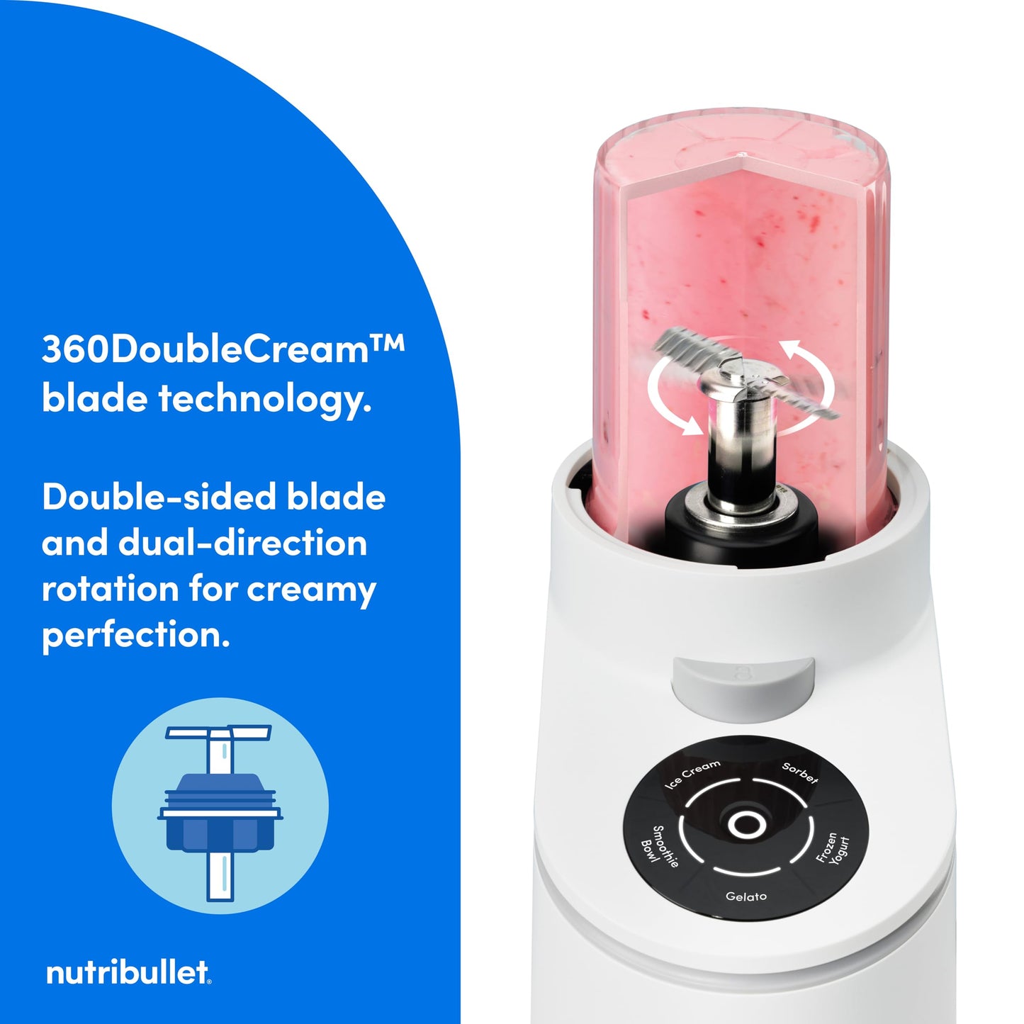 nutribullet Chill Ice Cream Maker, for Gelato, Sorbet, Frozen Yogurt, Smoothie Bowls, Compact Size, (2) Dishwasher Safe 16 oz. Pint Cups with Lids, Black, NBD50100AK
