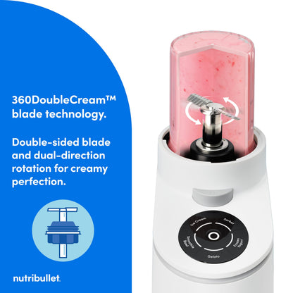 nutribullet Chill Ice Cream Maker, for Gelato, Sorbet, Frozen Yogurt, Smoothie Bowls, Compact Size, (2) Dishwasher Safe 16 oz. Pint Cups with Lids, Black, NBD50100AK