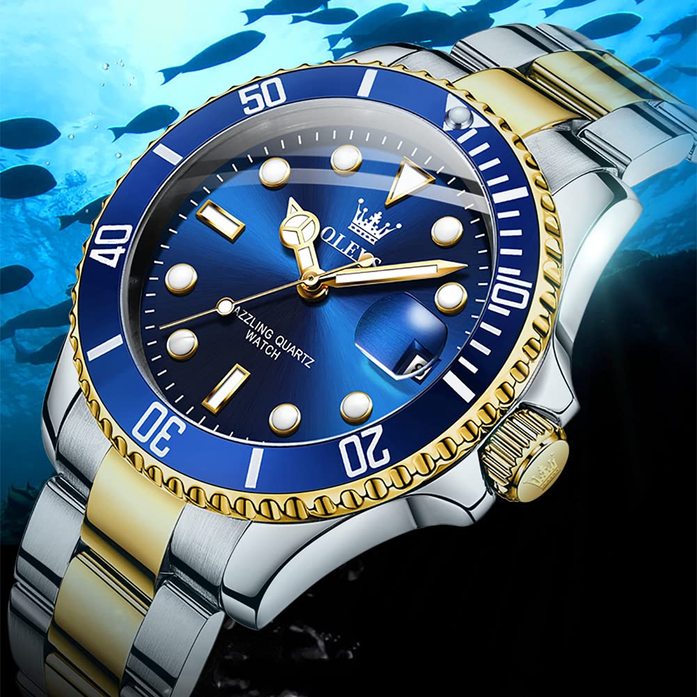 OLEVS Luxury Watches for Men Big Face Stainless Steel Business Dress Analog Quartz Watch with Day Waterproof Luminous Mens Wrist Watch