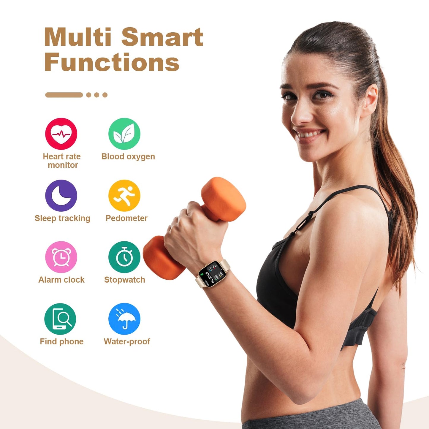 Smart Watch for Men Women Compatible with iPhone Samsung Android Phone 1.69 inch Full Touch Screen IP68 Waterproof Bluetooh Fitness Tracker Heart Rate/Sleep Monitor (Black)