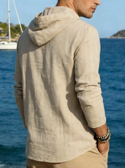 Mens Cotton Linen Hoodies Long Sleeve Button Down Shirts Casual Hawaiian Beach Yoga Sweatshirts