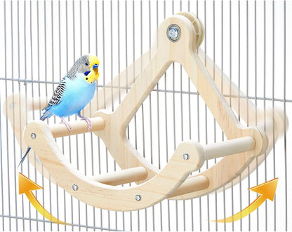Bird Perch Toy, Interactive Rocking Parakeet Toys and Perches, Wooden Exercise Wheel Cockatiel Toys, Intelligence Puzzle Birds Enrichment Toy for Parrot, Bird Cage Accessories Perch for Budgies Conure