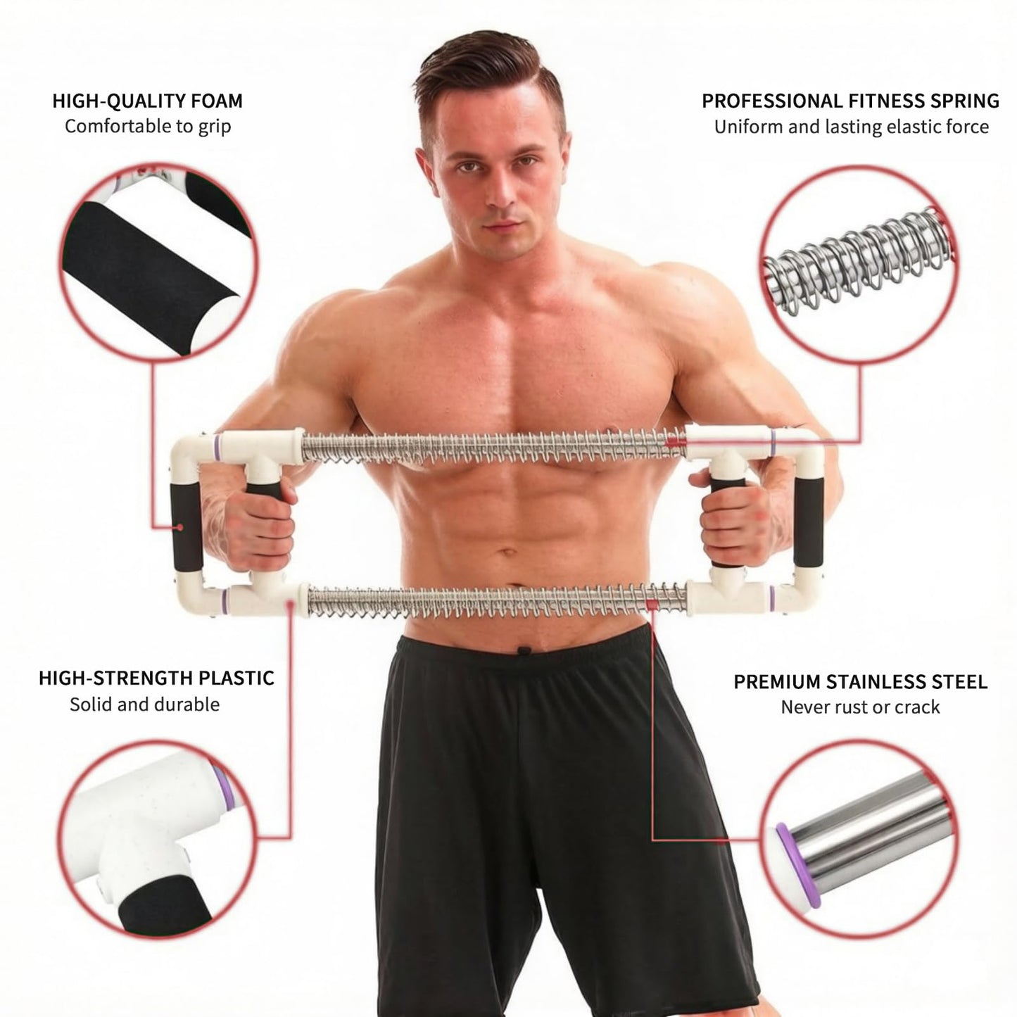 GoFitness Push Down Bar, Chest Exerciser at Home Workout Equipment | Upper Body Strength Trainer for Chest, Arm, Shoulder, Back and Abs, Home Fitness Equipment
