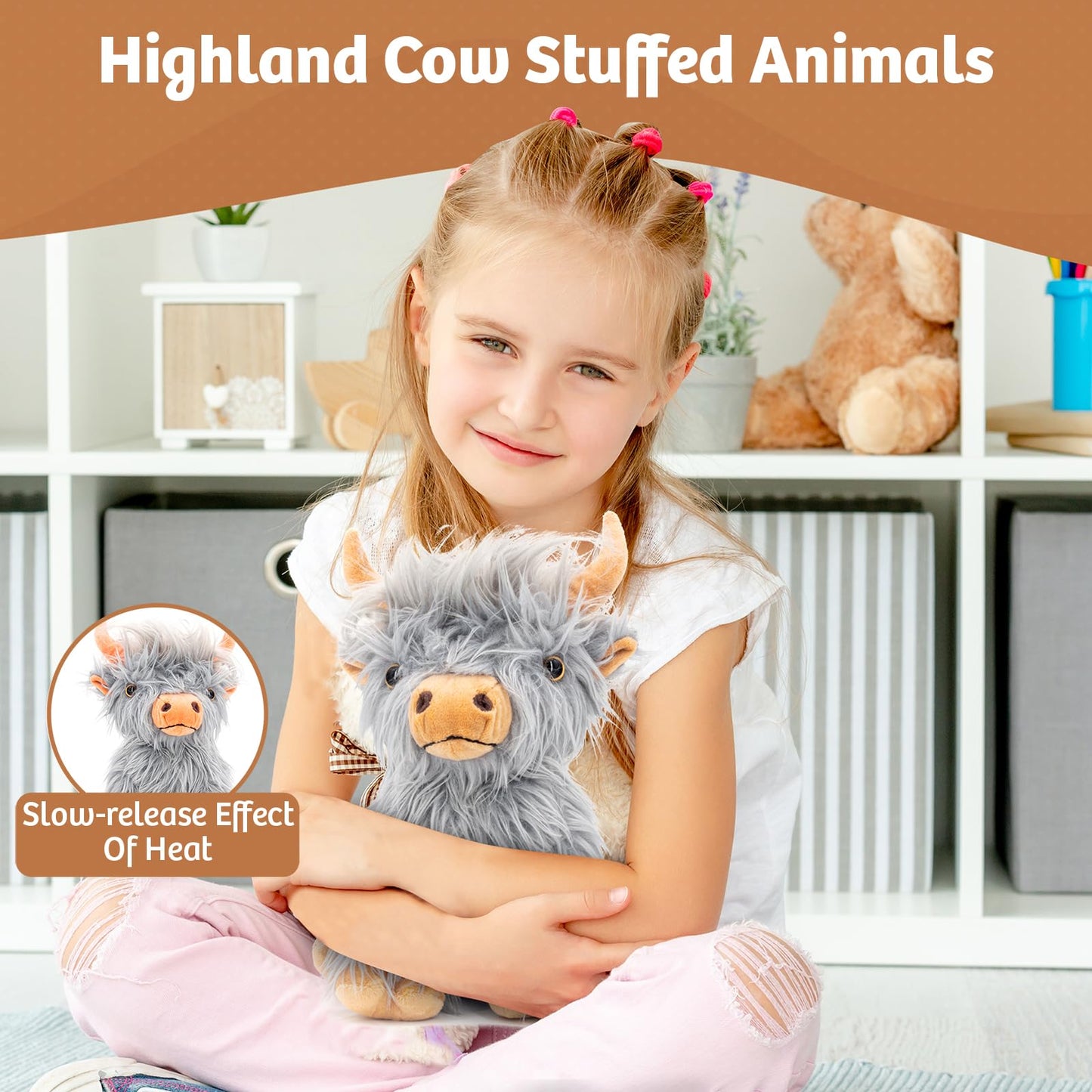 Marysun Microwavable Highland Cow Stuffed Animal - Weighted Stuffed Animal Plush, Heating Pad, Cozy Gift for Girls|Women|Kids|Elderly People, 9.8in, 1.65lb