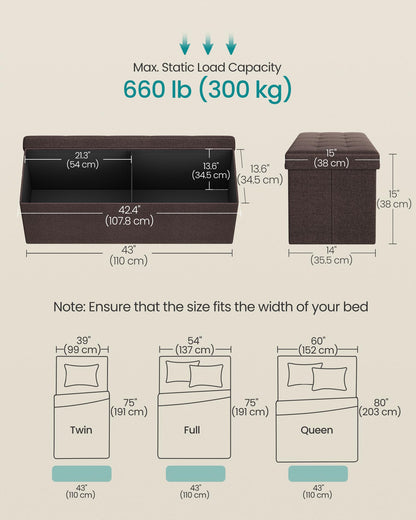 SONGMICS MAZIE Collection - 30 Inches Folding Storage Ottoman Bench, Ottoman Foot Rest, End of Bed Bench, Storage Chest, Load 660 lb, for Living Room, Bedroom, Entryway, Dark Gray ULSF47K