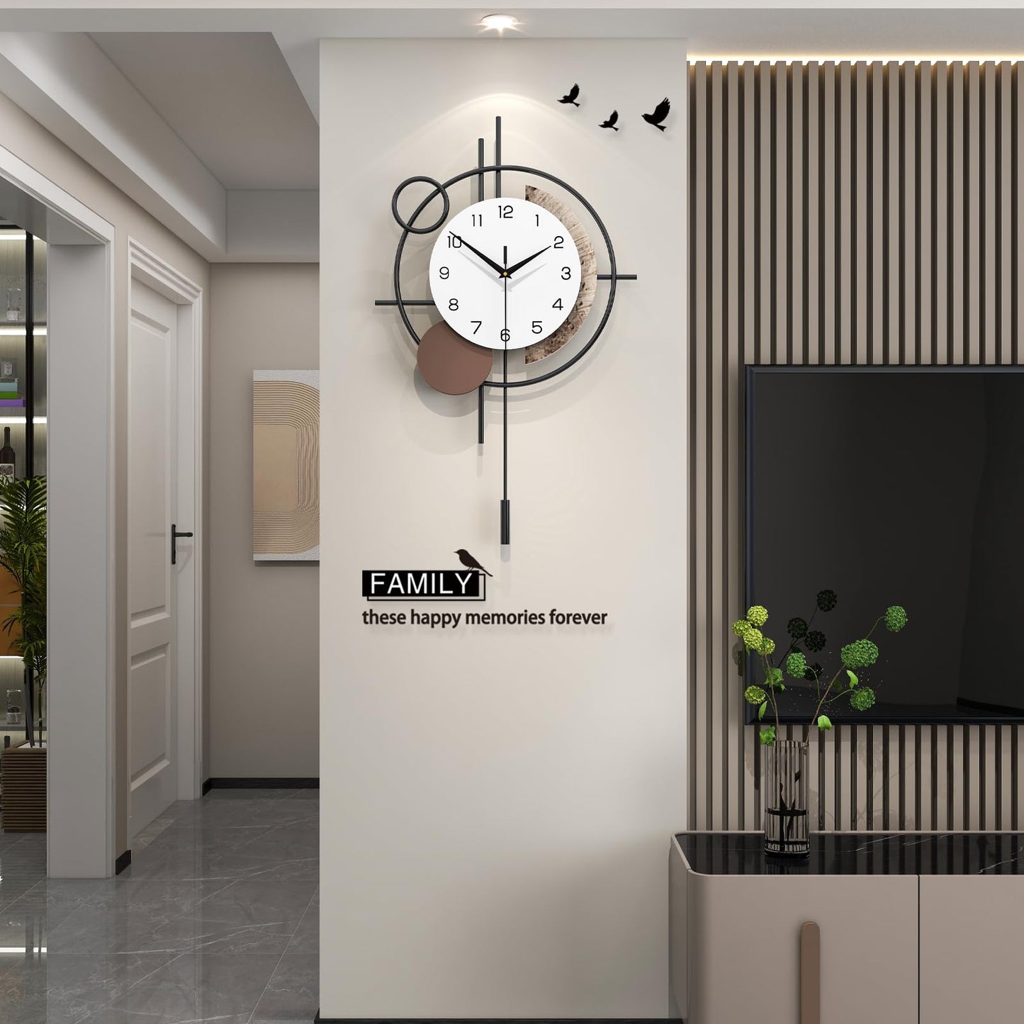 Wall Clock Decorative Large Modern Wall Clock Silent Non-Ticking Battery Operated Gold Unique Pendulum Clock for Living Room,Bedroom,Office,Kitchen,Bathroom,Wall Decor 13.8x21.9in
