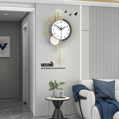 Wall Clock Decorative Large Modern Wall Clock Silent Non-Ticking Battery Operated Gold Unique Pendulum Clock for Living Room,Bedroom,Office,Kitchen,Bathroom,Wall Decor 13.8x21.9in