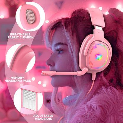 Jimonyer Gaming Headset for PS5 PS4 Xbox Series X|S PC Switch, 7.1 Surround Sound Over Ear Headphones with Noise Canceling Mic, RGB LED Light, Soft Memory Earmuffs Headset for Gaming or Work (Blue)