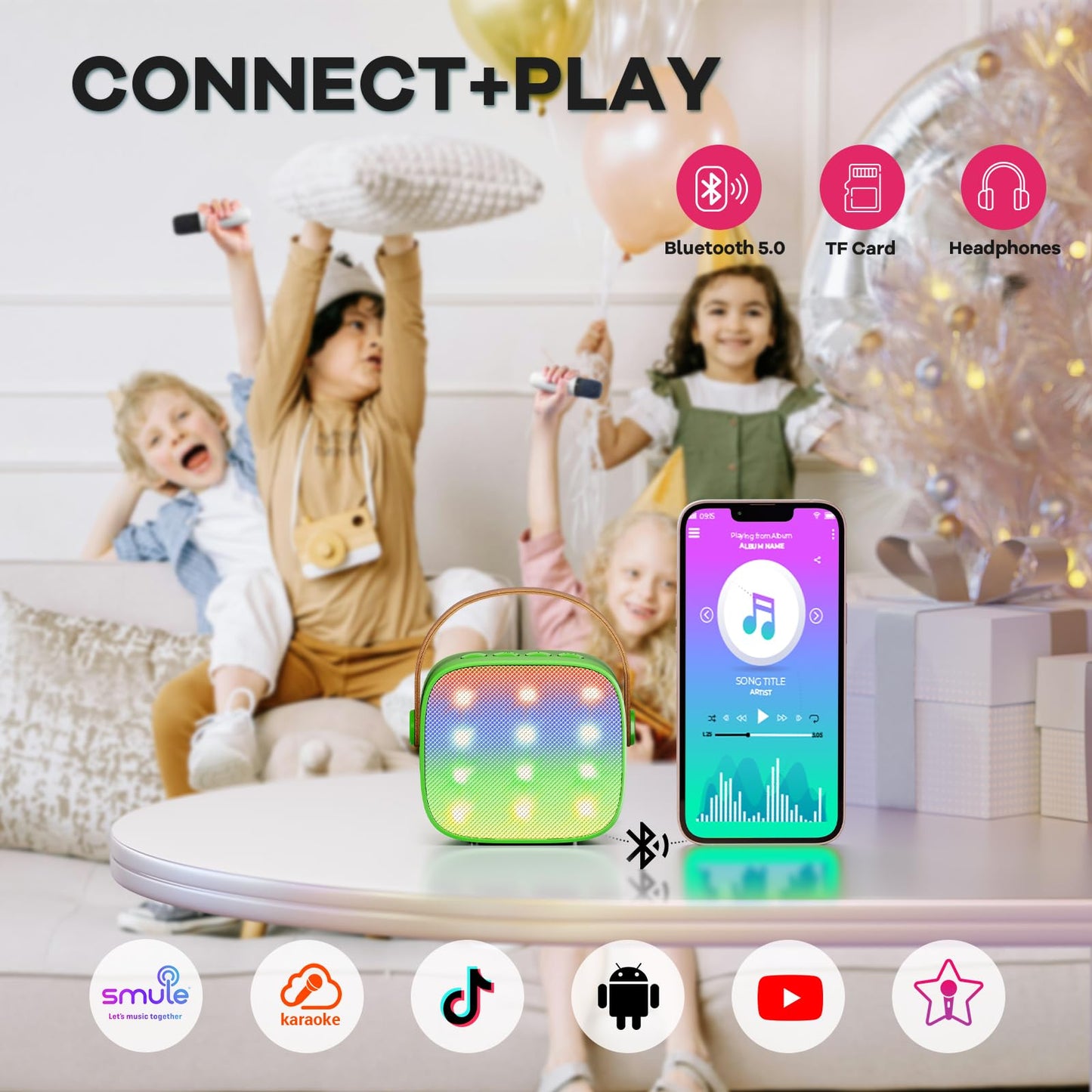 YLL Mini Karaoke Machine for Kids Adults, Portable Bluetooth Speaker with 2 Wireless Microphones, Trendy Birthday Gifts Toys for Girls Ages 3, 4, 5, 6, 7, 8, 9, 10+ Years Old Home Family Party (P-ink)