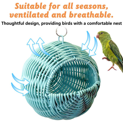 BNOSDM Rattan Bird Nest Parrot Nesting House Parakeet Nesting Soft Lovebird Warm Bed Sleeping for Parrots Bird Cage Accessories for Cockatiels Budgerigars Finches Canaries (Single-Hole Style)