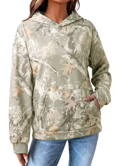 Dokotoo Hoodies for Women Long Sleeve Maple Leaf Fleece Camo Hoodie Oversized Camouflage Casual Sweatshirt Hooded Tops