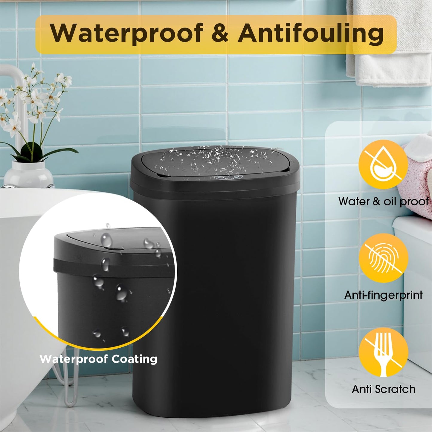 BestOffice | 13 Gallon Trash Can with Lid | Automatic Touchless Garbage Can | Odor Control | Modern Oval Design | Easy to Clean | Stainless Steel | Fits Any Kitchen, Bathroom, Office or Home