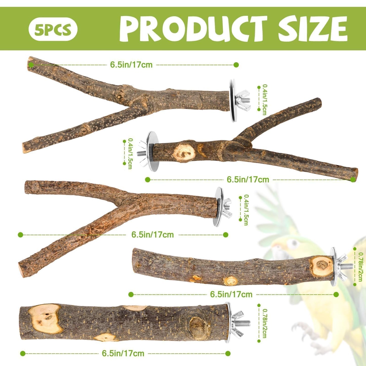 8 PCS Bird Perch Set for Cage - Natural Apple Wood Platforms & Hardwood Branches for Parakeets, Budgies, Cockatiels - Small Bird Habitat Gym, Climbing Stand & Safe Chew Toys