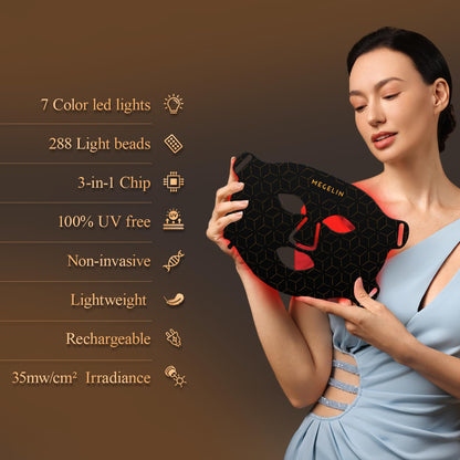 MEGELIN 7 Colors Led Light Therapy Facial Mask, Face Light Therapy Mask for Face, Reduce Wrinkles Smooth Skin, Infrared Light Skin Rejuvenation(White)