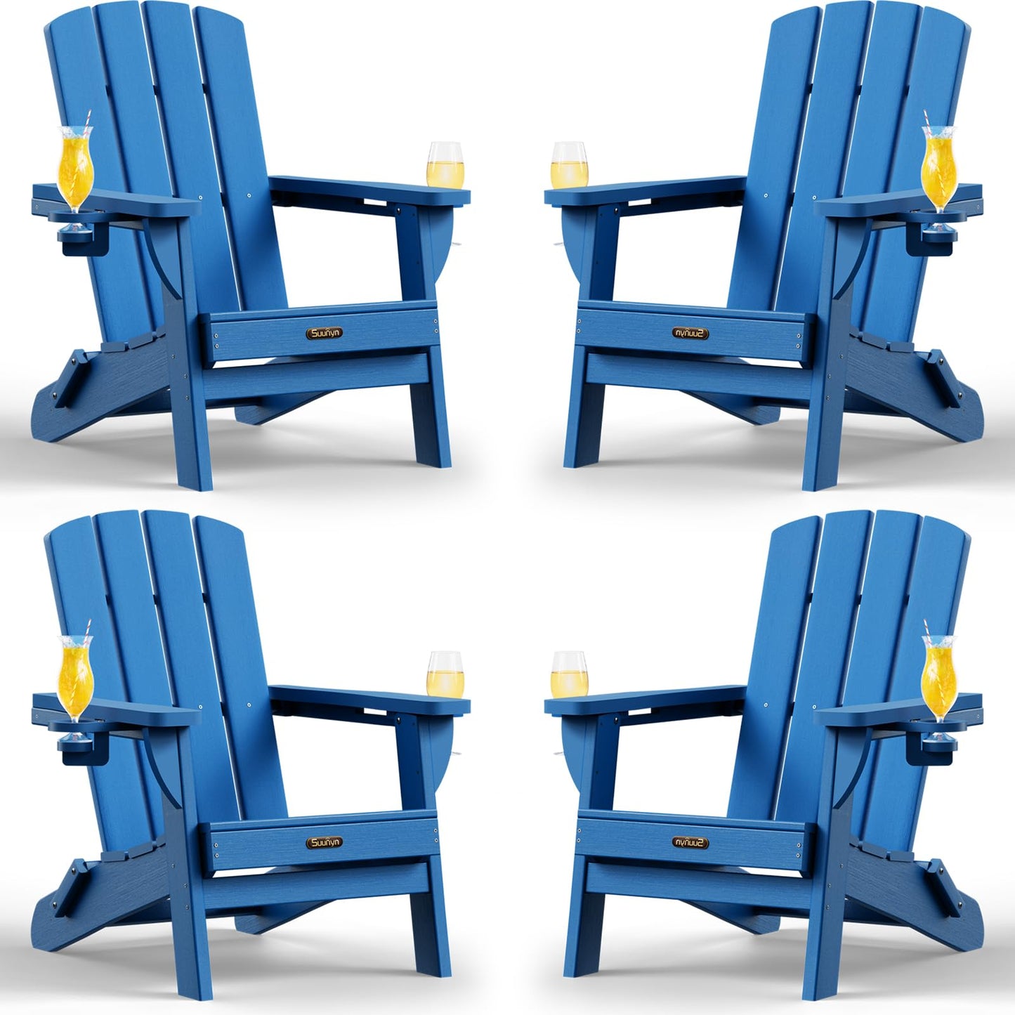 Folding Adirondack Chair, HDPE Adirondack Chairs with 2 Cup Holder, Plastic All-Weather Fire Pit Chairs, Outdoor Lawn Chair for Patio Garden (Grey)