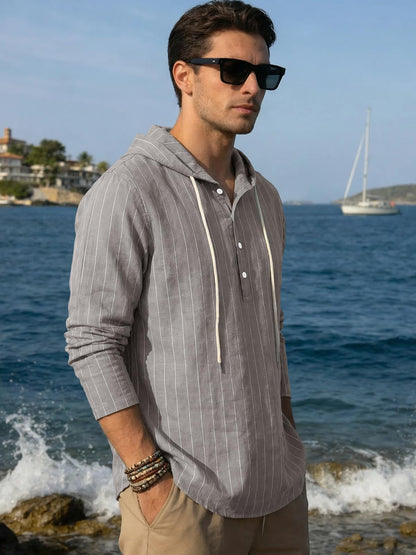 Mens Cotton Linen Hoodies Long Sleeve Button Down Shirts Casual Hawaiian Beach Yoga Sweatshirts