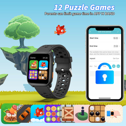 Smart Watch for Kids with 12 Puzzle Games, 1.83" Fitness Tracker Watch Heart Rate Sleep Monitor, Pedometer, Alarm Clock, Flashlight, Gift for 6-12 Year Old Boys Girls