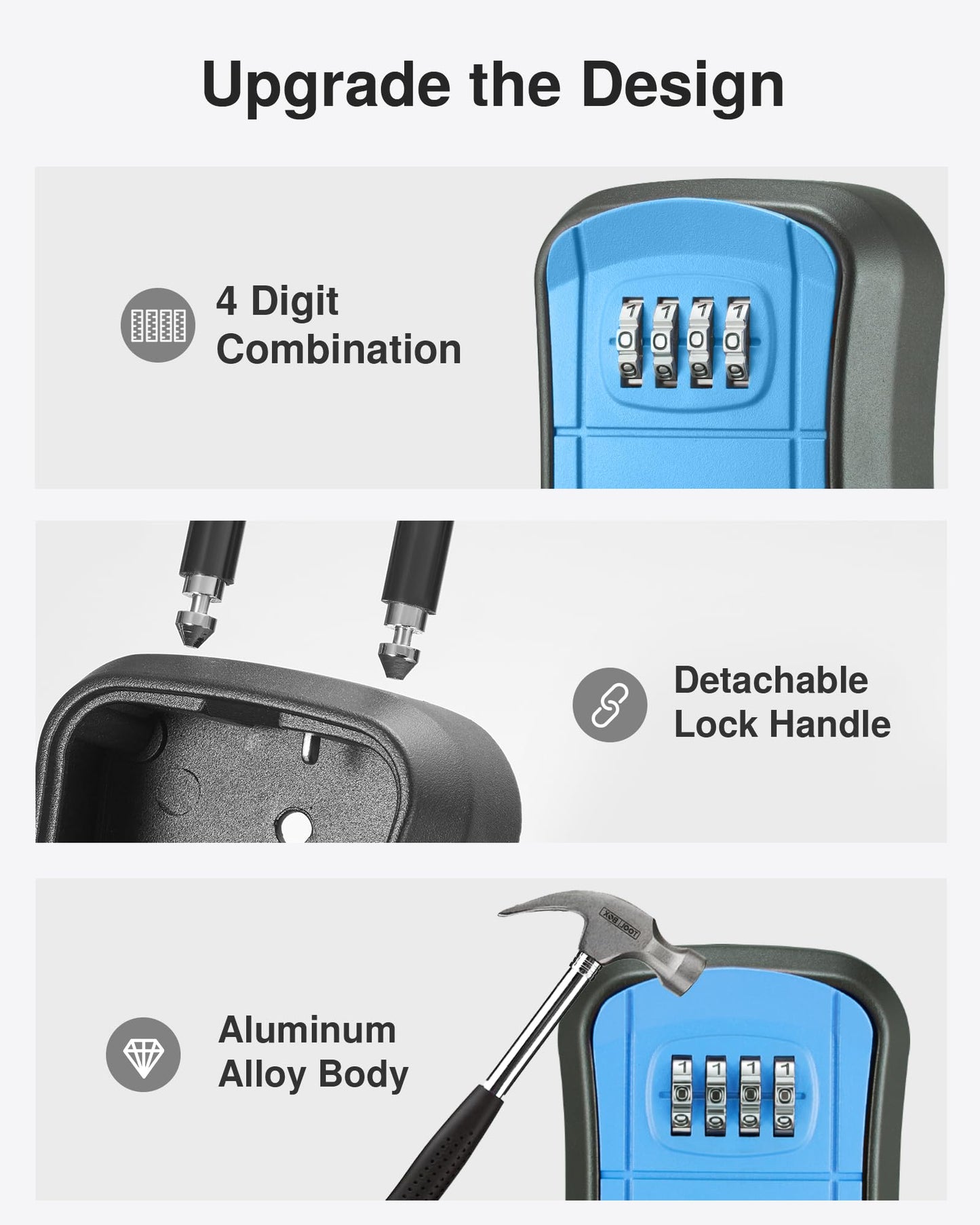 Puroma Key Lock Box, Portable Combination Lockbox Wall-Mounted Key Storage Box for House Keys, Resettable Code Safe Security Lock Box for Home, Office, Apartment Spare Key Storage (1 Pack, Gray)