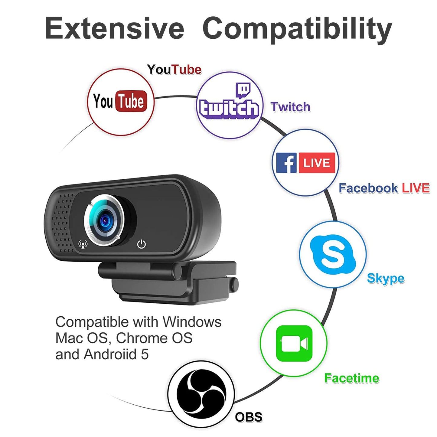 2K Webcam for PC with Microphone/Ring Light,USB C Computer Camera | Webcam with RGB/White Light/Cover,Autofocus,65°FOV, PC Web Camera for Desktop Computer Video Meeting/Gaming Streaming