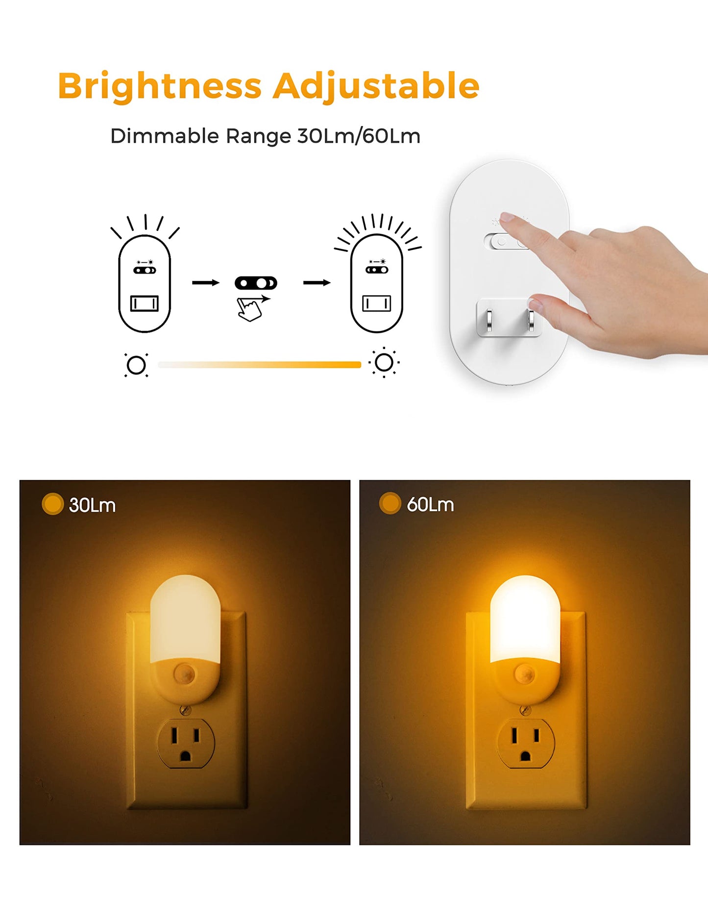 L LOHAS LED Motion Sensor Night Light, 2Pack, Motion Activated Night Light, Night Lights Plug into Wall Motion Sensor, 3000K Warm White, Adjustable Brightness 30/60LM, for Kids Adults Bathroom Bedroom