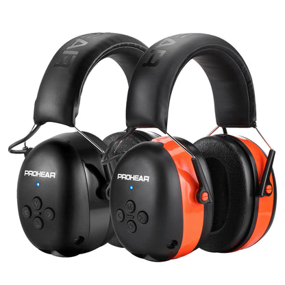 PROHEAR 037 Bluetooth 6.0 Hearing Protection Headphones with Rechargeable 1500mAh Battery, 30dB SNR Safety Noise Reduction Ear Muffs 120H Playtime for Mowing, Workshops, Snowblowing - Black