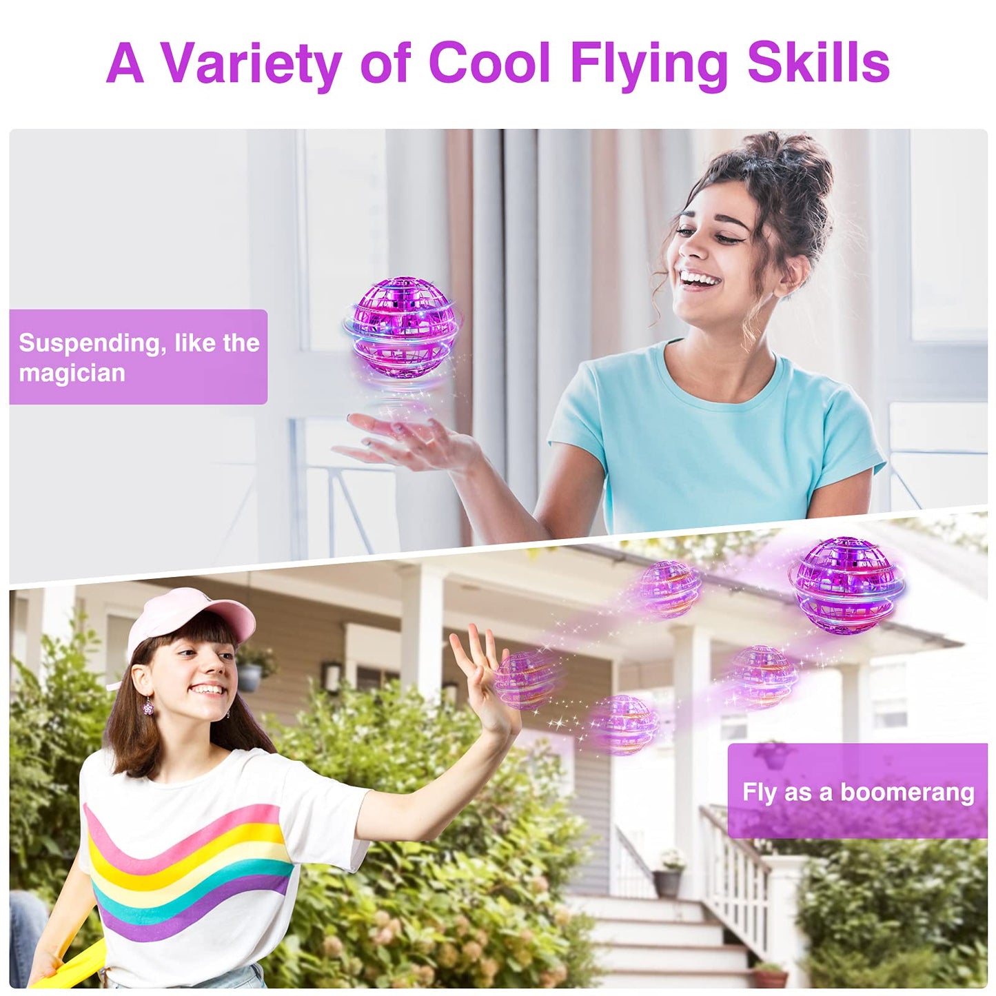 Ciniffo 2026 Upgraded Flying Orb Ball Toy with Dazzling Lights, Magic Hover Spinner, Cool Boomerang Hand Drone, Galaxy Ball Cosmic Globe, Indoor Outdoor Toys Gift for Kids 6 7 8 9 10+ Boys Girls
