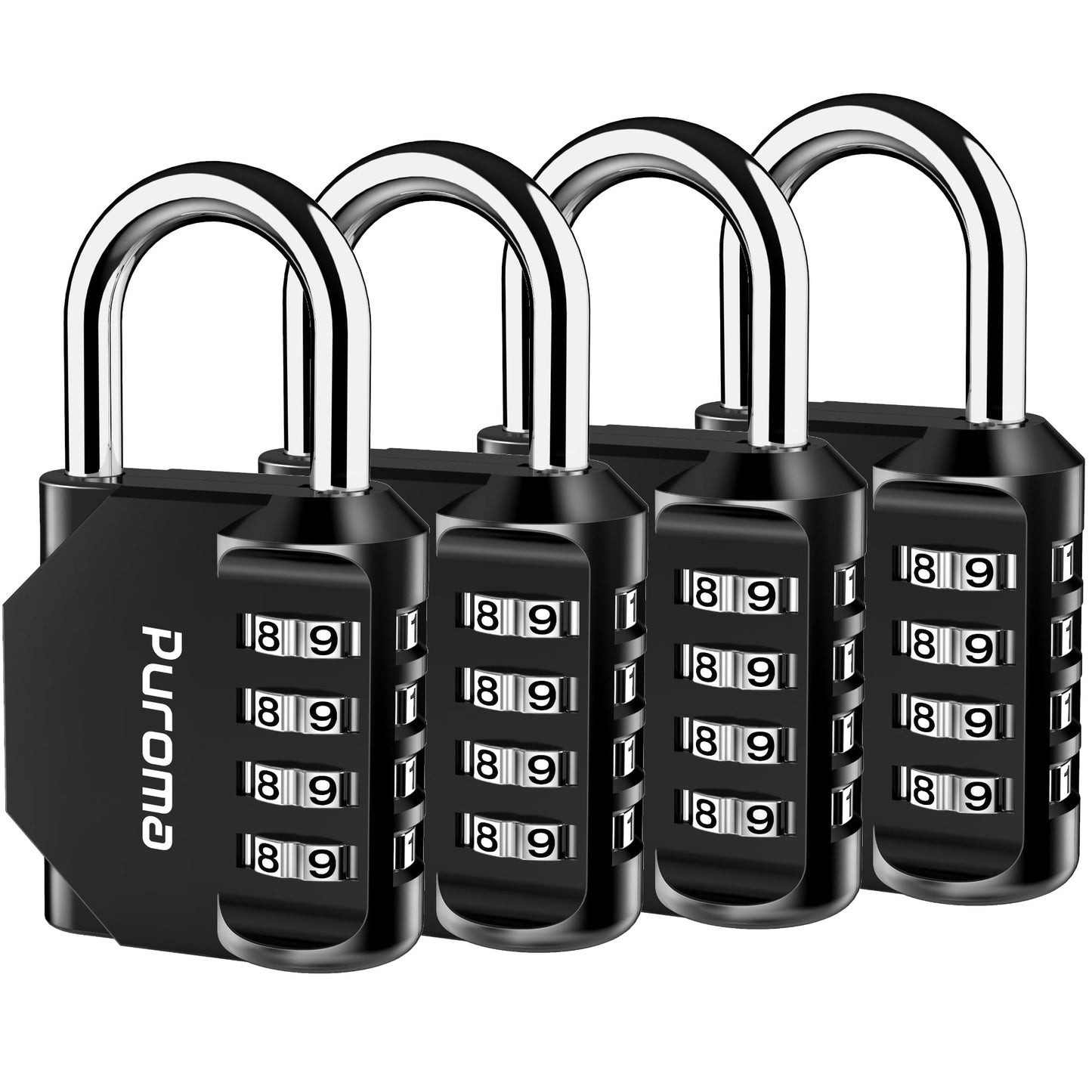 Puroma 2 Pack Combination Lock 4 Digit Padlock for School Gym Locker, Sports Locker, Fence, Toolbox, Case, Hasp Storage (Black & Code Window)