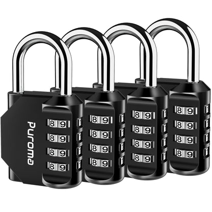 Puroma 2 Pack Combination Lock 4 Digit Padlock for School Gym Locker, Sports Locker, Fence, Toolbox, Case, Hasp Storage (Black & Code Window)