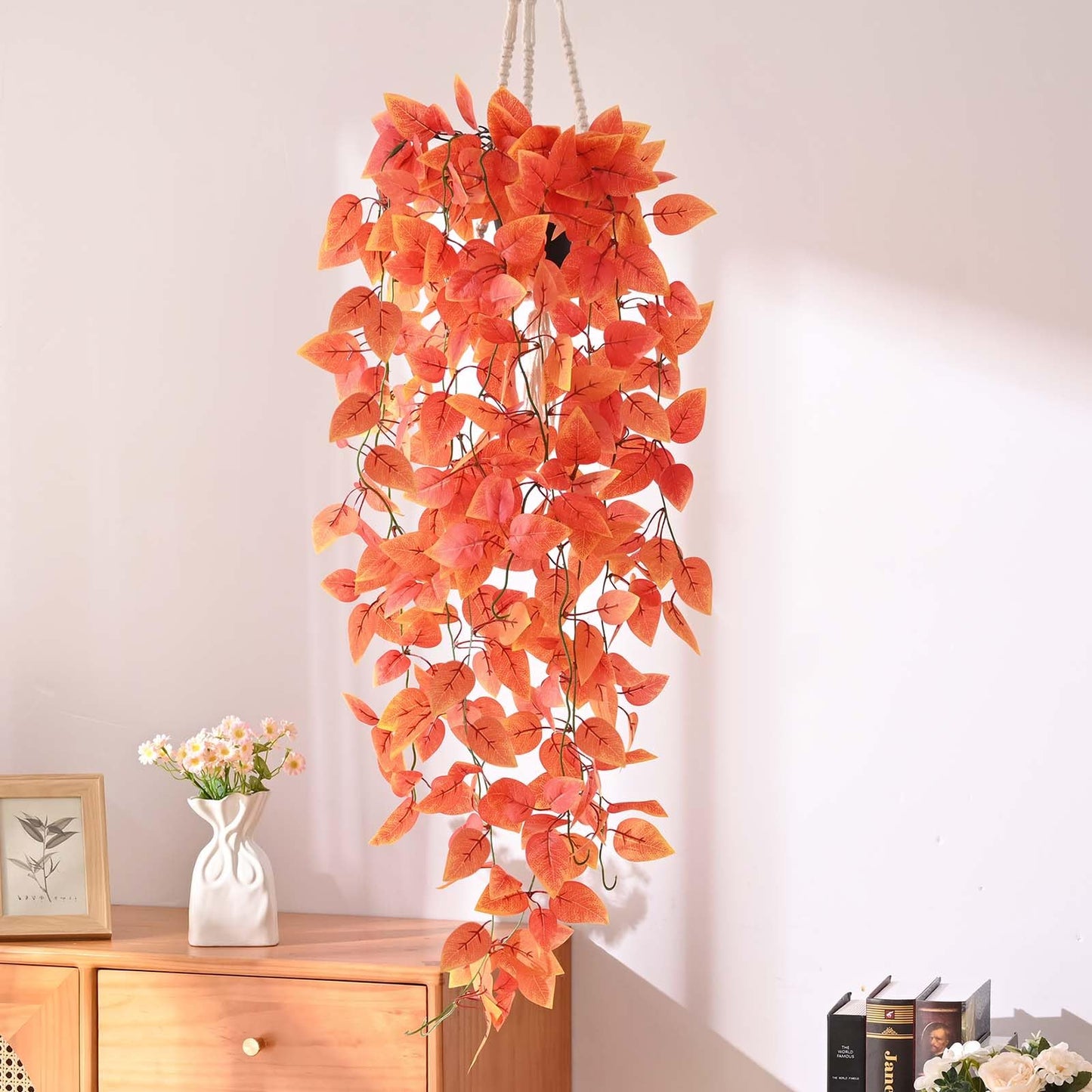 BLEUM CADE Fake Hanging Plants, 2pcs Artificial Pothos Vines Faux Plants Greenery for Wall Home Living Room Office Indoor Outdoor Decor (No Baskets)