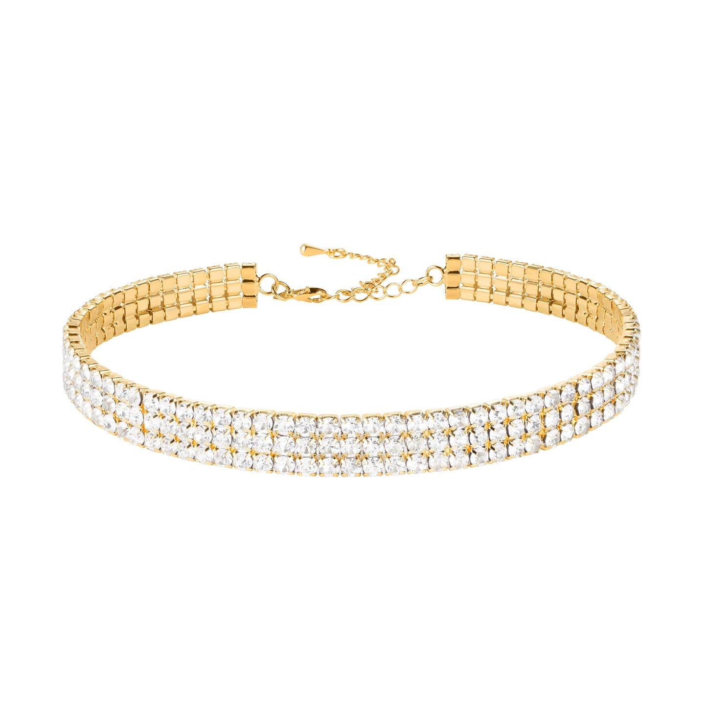 Zealmer 3 Row Rhinestone Choker Necklace for Women 18K Gold Plated