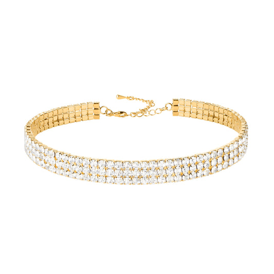 Zealmer 3 Row Rhinestone Choker Necklace for Women 18K Gold Plated