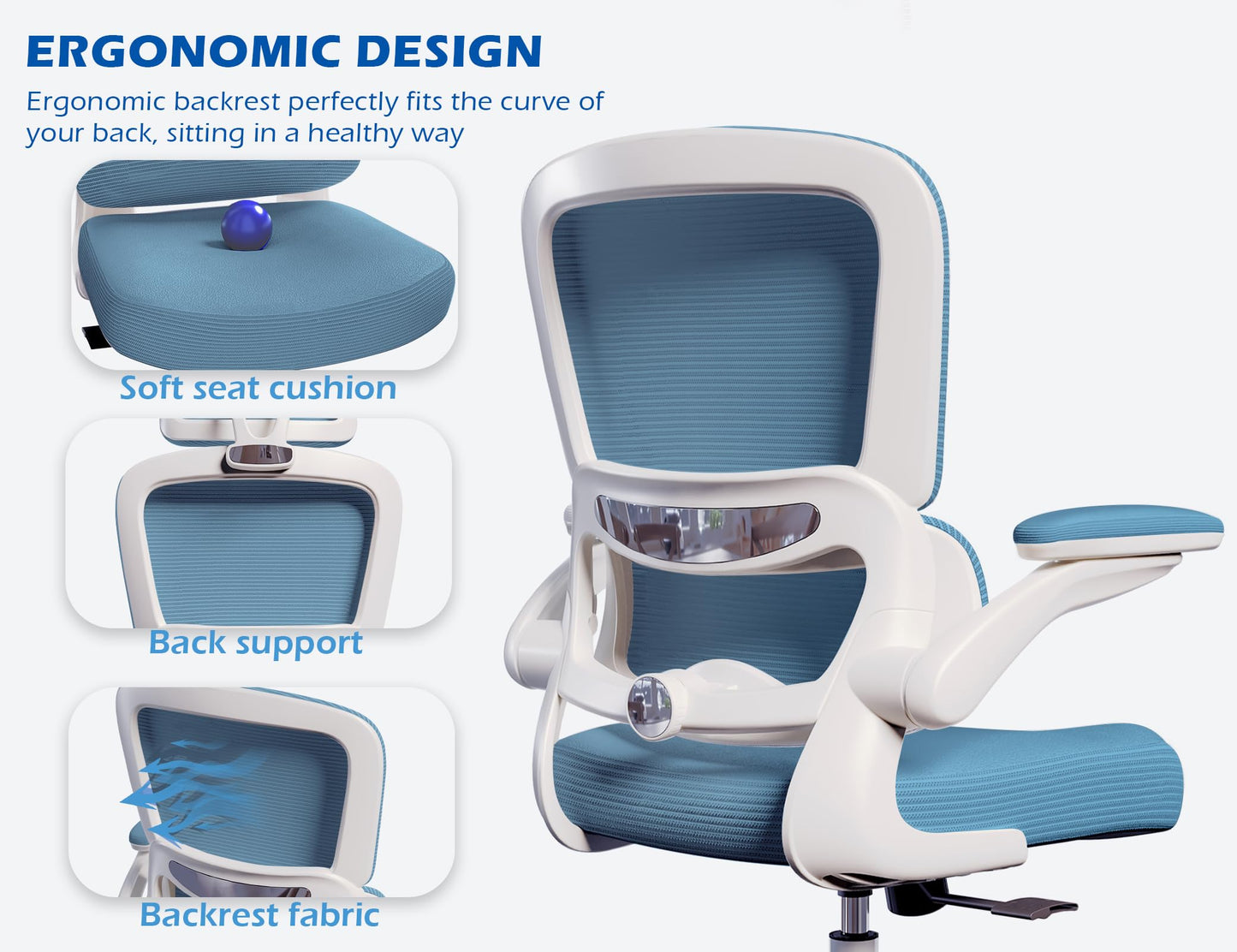 TRALT Ergonomic Office Chair - Desk Chair with Adjustable Lumbar Support Computer Chair - Mesh Comfy Chair with Flip-up Armrests - Gaming Chairs for Adults Home Office (Leather, White)