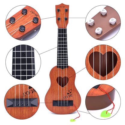 YEZI Classical Ukulele for Kids, Mini Toddler Guitar Toy with Pick, Educational Musical Instrument for Preschool Boys Girls, Early Learning Music Toy for Ages 3 4 5 6+ Years Old, Brown