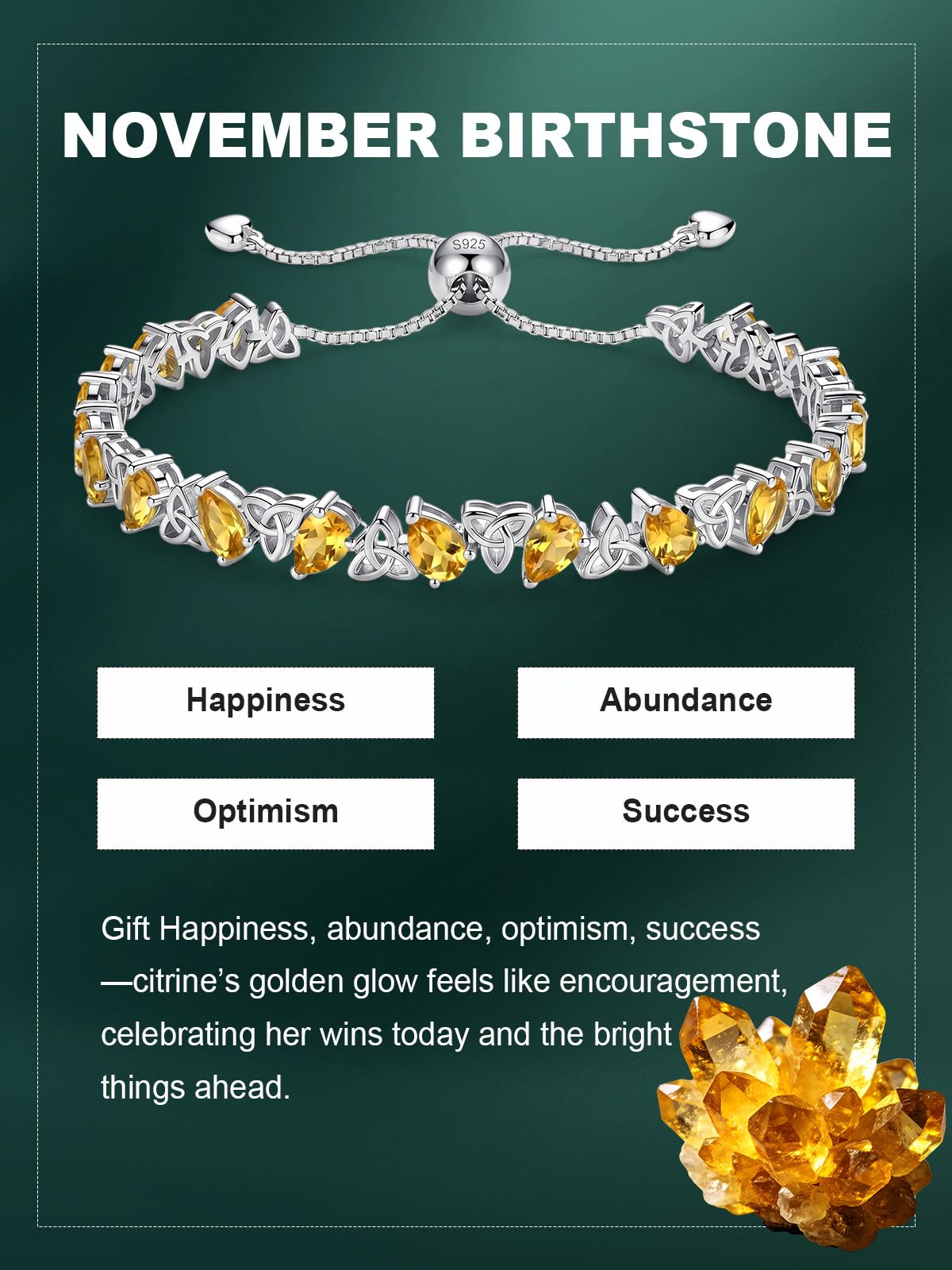 Birthstone Bracelets for Women, Pear Cut Tennis Bracelet 925 Sterling Silver, 6-9 Inch Adjustable Celtic Knot, Anniversary Birthday Jewelry Gifts for Women