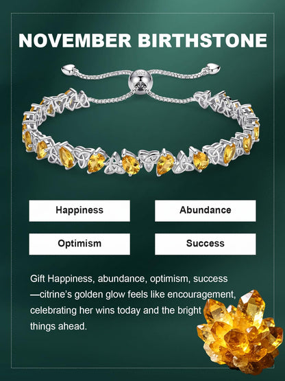 Birthstone Bracelets for Women, Pear Cut Tennis Bracelet 925 Sterling Silver, 6-9 Inch Adjustable Celtic Knot, Anniversary Birthday Jewelry Gifts for Women