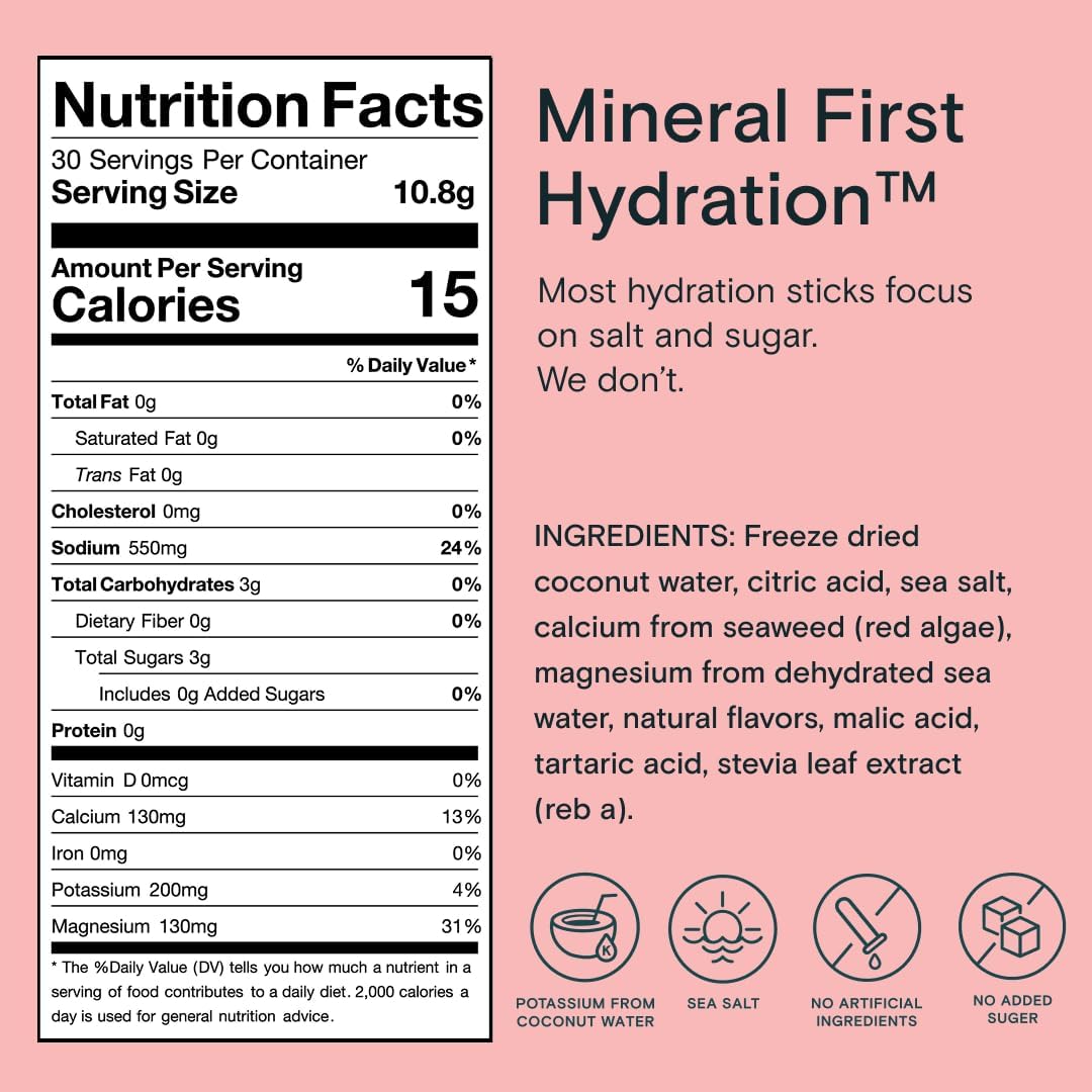 Mineral Hydration Packets – Electrolyte Powder Drink Mix with Calcium, Magnesium, Potassium – No Added Sugar, Natural Ingredients - Variety Pack (12 Packets)