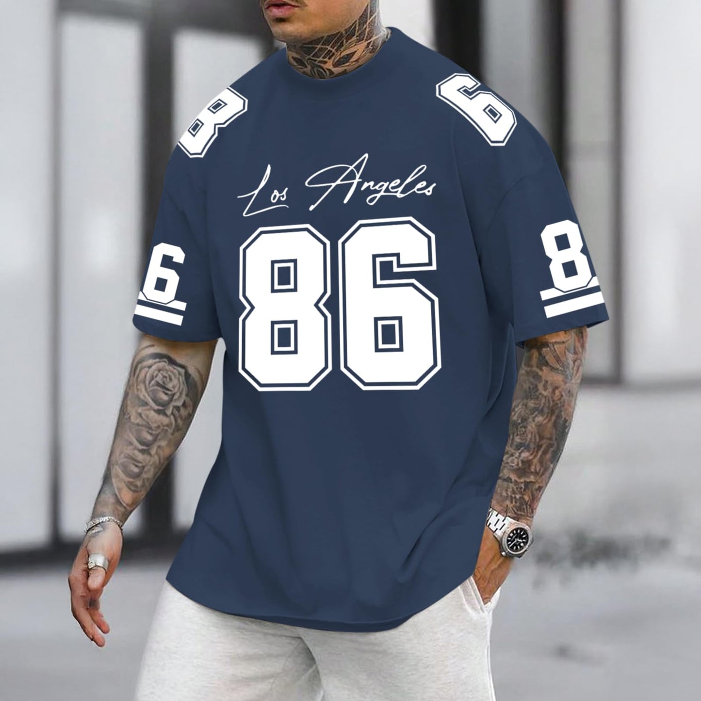 Graphic Tees Men Oversized Streetwear Tshirts for Men Number Los Angeles Print Jerseys Shirt Casual Tee Top