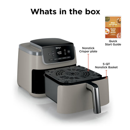 Ninja Air Fryer with Air Crisp | 5 QT Capacity fits up to 4lbs of Fries | 4-in-1 Pro Air Fry, Roast, Reheat, Dehydrate | 400°F Max Temp | 1750 Watts | W/Nonstick Basket & Crisper Plate | Grey | AF141