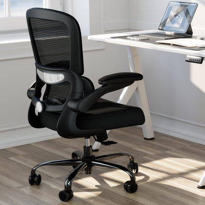 TRALT Ergonomic Office Chair - Desk Chair with Adjustable Lumbar Support Computer Chair - Mesh Comfy Chair with Flip-up Armrests - Gaming Chairs for Adults Home Office (Leather, White)