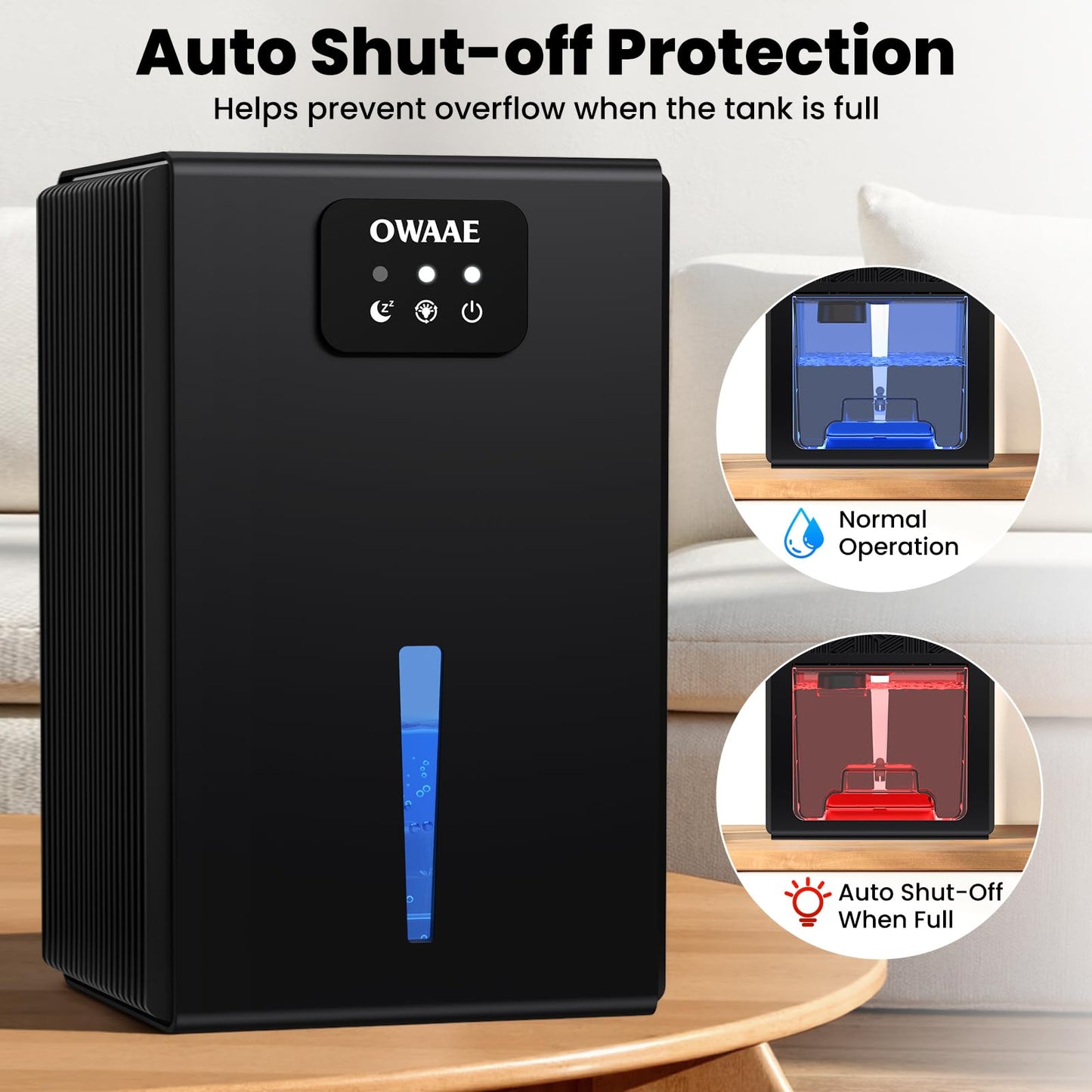 Dehumidifier, 1000 sq.ft Quiet Dehumidifiers for Home Bedroom Basement Bathroom with 95oz Water Tank, Sleep Mode Auto Shut-Off 7 Colors LED Light, Black