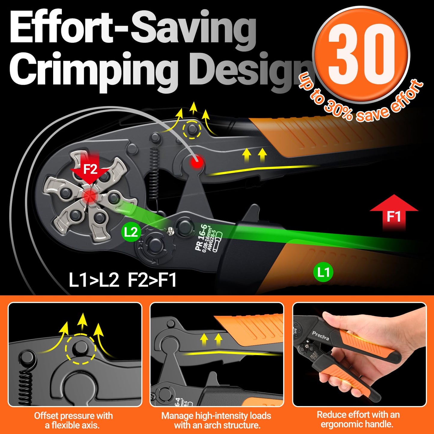Preciva Ferrule Crimping Tool Kit - AWG 28-5 Hexagonal Ferrule Crimper with Automatic Wire Stripper and 1375Pcs Single/Twin Ferrule Connectors, Self-Adjustable Ratchet Ferrule Terminals Crimping Tool
