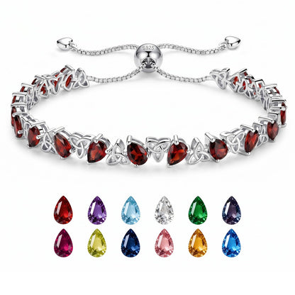 Birthstone Bracelets for Women, Pear Cut Tennis Bracelet 925 Sterling Silver, 6-9 Inch Adjustable Celtic Knot, Anniversary Birthday Jewelry Gifts for Women