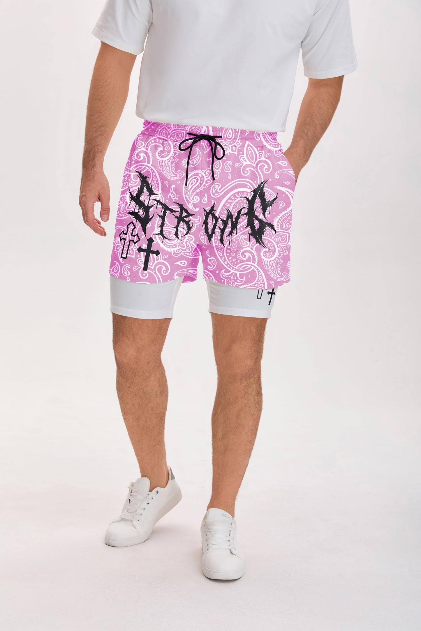 QJQ Men's 2 in 1 Goth Graphic Drawstring Elastic Waist Shorts Summer Casual Workout Athletic Gym Track Shorts