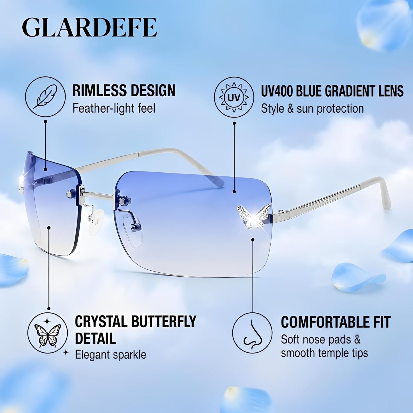 Y2k Sunglasses for Women - Trendy Rimless 2000s Fashion Sun Glasses Rave Shades
