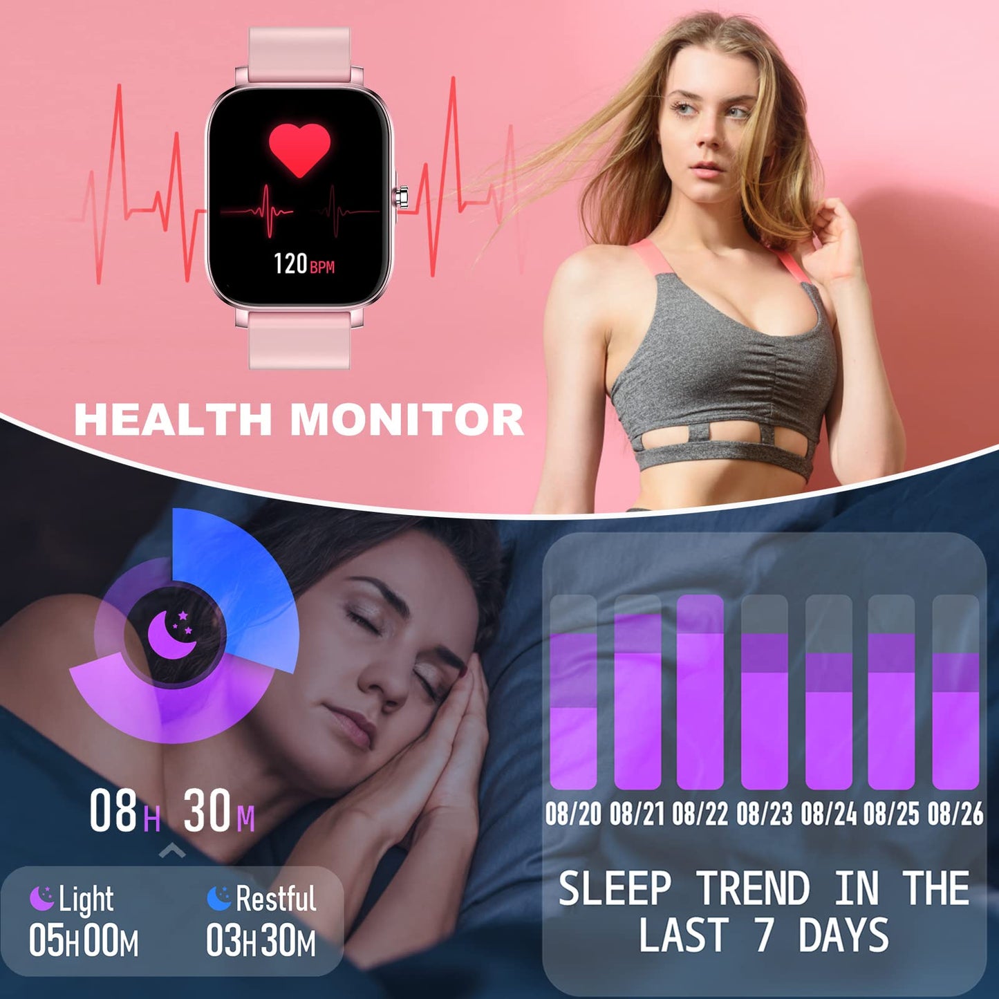 Smart Watch for Men Women SmartWatch 1.83" for iPhone Samsung Android Phone Compatible, Fitness Tracker Watch with Pedometer, Heart Rate/Sleep Monitor, Blood Oxygen, IP68 Waterproof