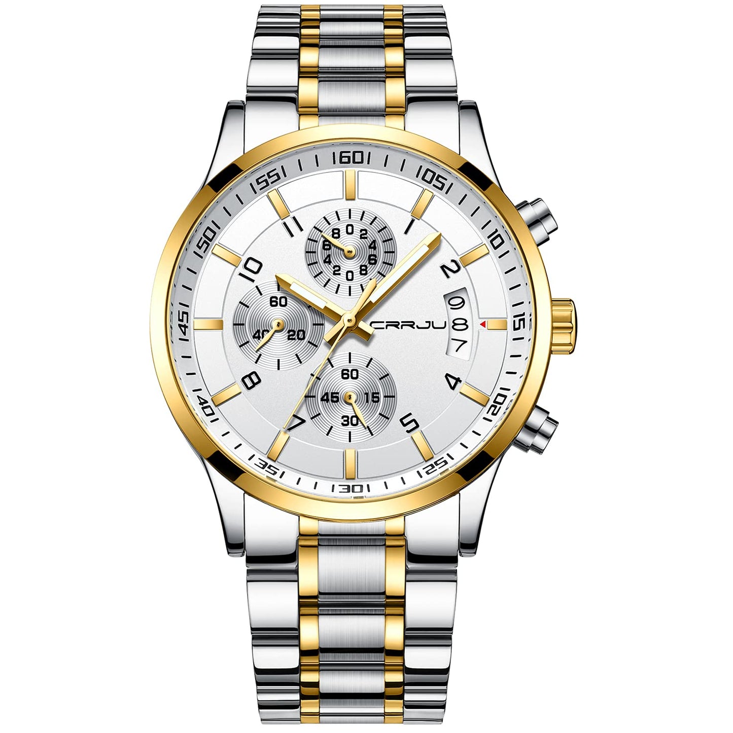 CRRJU Men's Fashion Stainless Steel Watches Date Waterproof Chronograph Wristwatches,Black Steel Band Waterproof Quartz Watch for Men