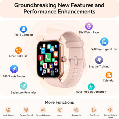 Smart Watch for Women Android & iPhone, Alexa Built-in, IP68 Waterproof Activity Fitness Tracker with Bluetooth Call (Answer/Make), 1.8" Smartwatch with Heart Rate/SpO2/Sleep Monitor, 100+ Sports Mode | Pink