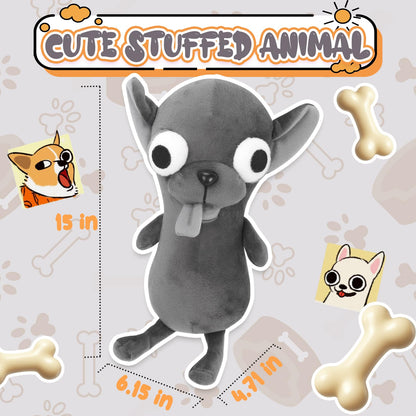 Funny Big Eyed Chihuahua Plush - Hilarious Dark Grey Chihuahua Stuffed Animal | Stress Relief Toy, Funny Desk Decor Gift for Kids & Adults (Black)