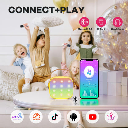 YLL Mini Karaoke Machine for Kids Adults, Portable Bluetooth Speaker with 2 Wireless Microphones, Trendy Birthday Gifts Toys for Girls Ages 3, 4, 5, 6, 7, 8, 9, 10+ Years Old Home Family Party (P-ink)